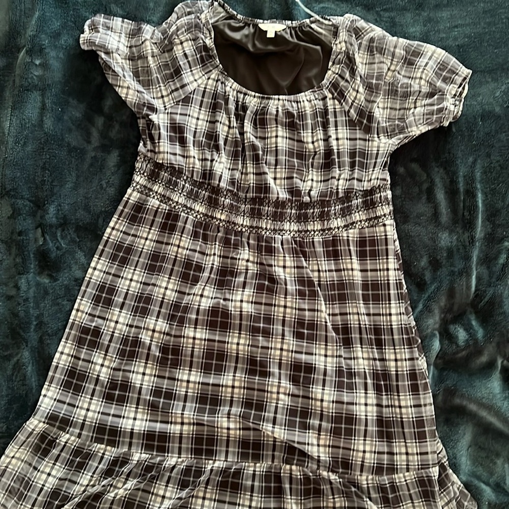 Terra & Sky Plaid dress, black, white & gray